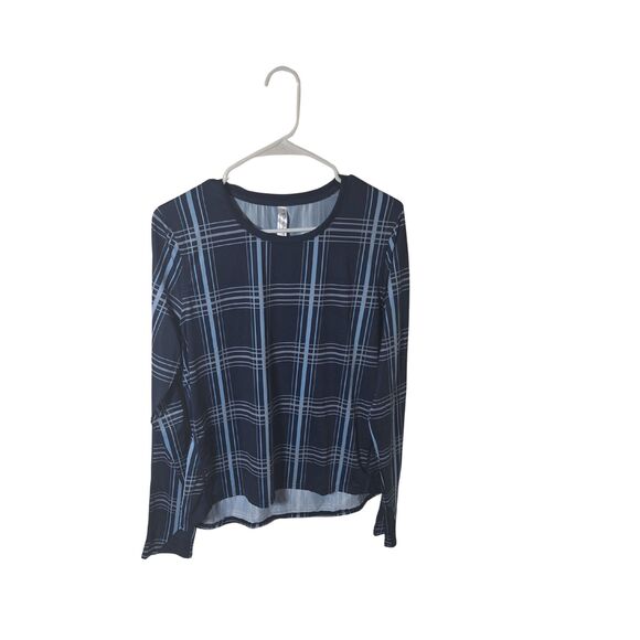 Inphorm Blue Plaid Long Sleeve Crew Neck Top XL NWT Women’s Golf Activewear - Picture 1 of 3